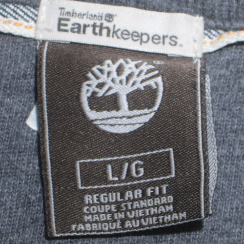 Timberland Men Grey Henley Sweatshirt L Regular Fit Cotton
