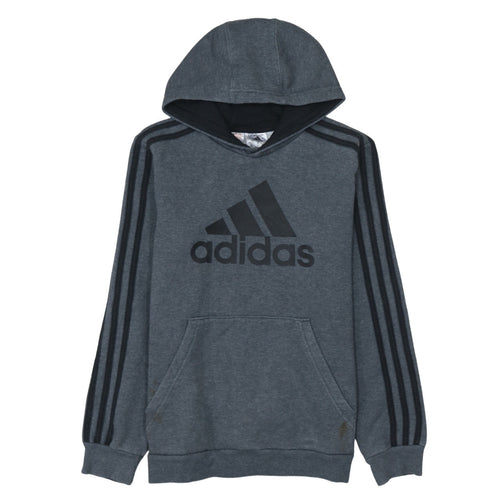 Adidas Boys Grey Hooded Pullover Hoodie 11-12 Years Logo Print