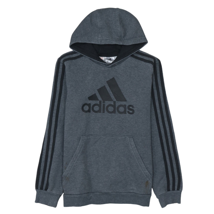Adidas Boys Grey Hooded Pullover Hoodie 11-12 Years Logo Print