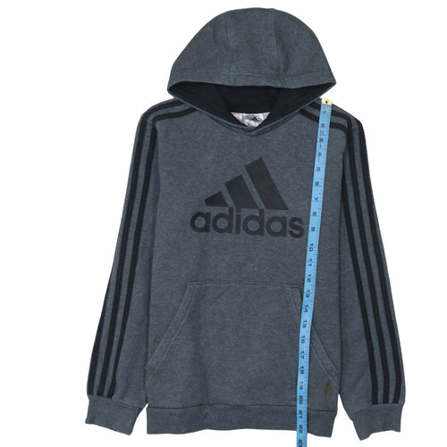 Adidas Boys Grey Hooded Pullover Hoodie 11-12 Years Logo Print