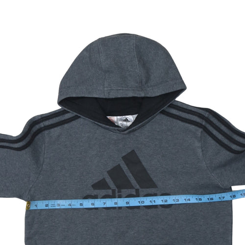 Adidas Boys Grey Hooded Pullover Hoodie 11-12 Years Logo Print