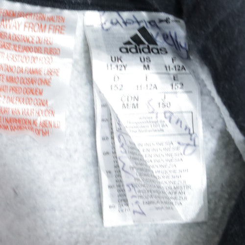 Adidas Boys Grey Hooded Pullover Hoodie 11-12 Years Logo Print