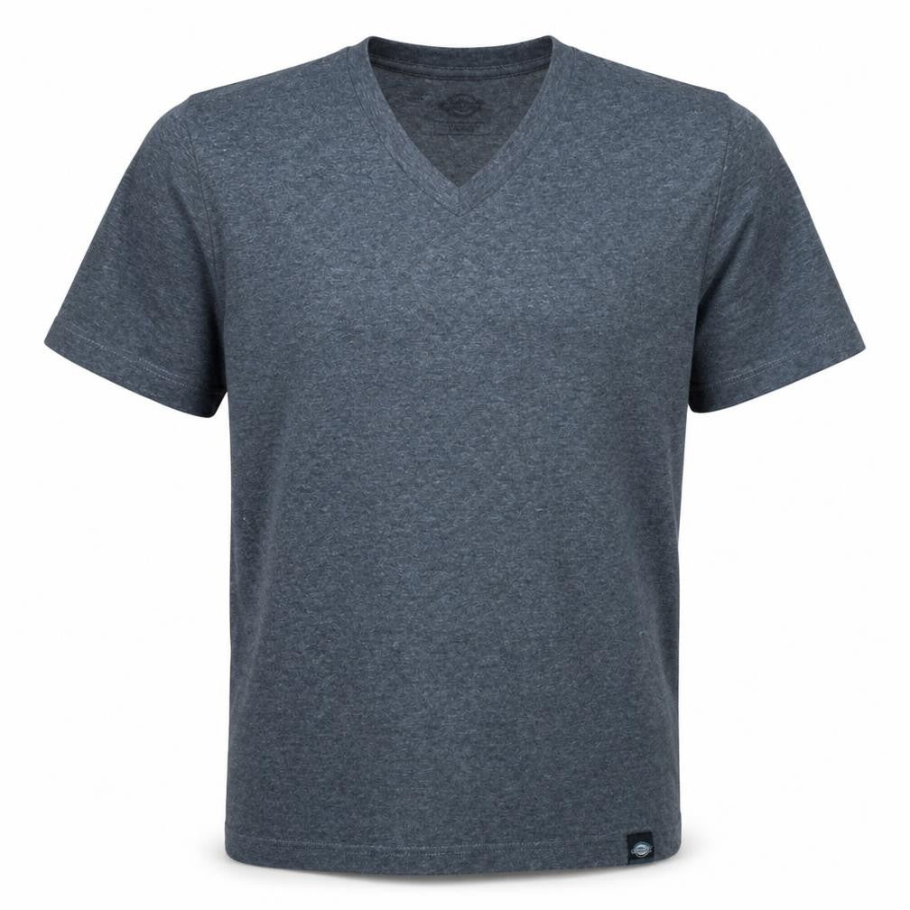 Dickies Men Grey V-Neck Short Sleeve Cotton Blend T-Shirt Size L