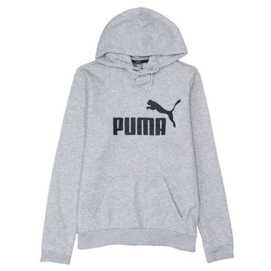 Front view of Puma Men's Grey Pullover Hoodie L Logo Sports Sweatshirt