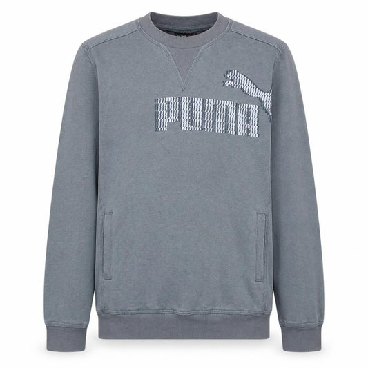 Front view of Puma Men’s Grey Crew Neck Logo Sweatshirt, size L, Regular Fit