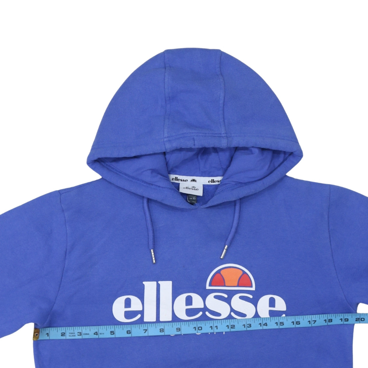 Ellesse Womens Blue Pullover Hoodie UK 10 Cotton Blend Logo Sportwear