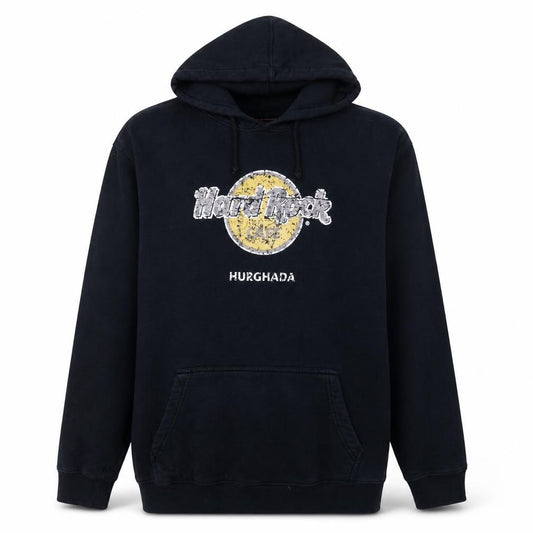Front view of Hard Rock Cafe Hurghada men’s black xl pullover hoodie