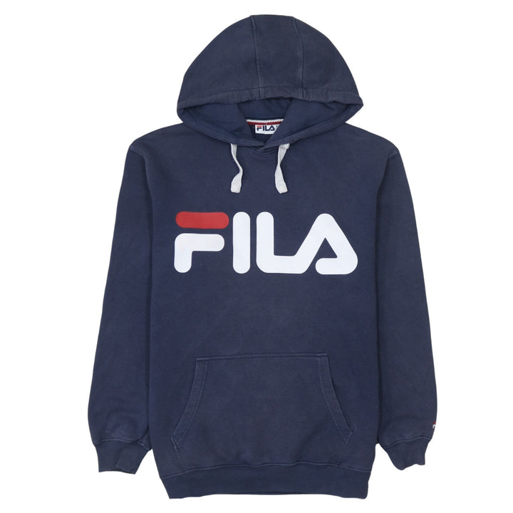 FILA Men Blue Pullover Hoodie Small Logo Fleece Sweatshirt