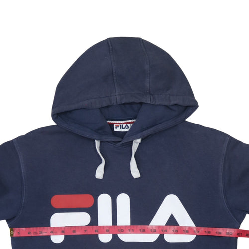 FILA Men Blue Pullover Hoodie Small Logo Fleece Sweatshirt