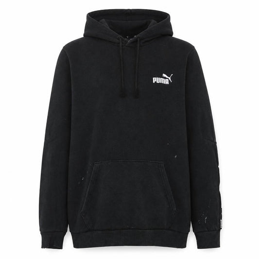 Front view of Puma Men's Black Pullover Hoodie L Logo Fleece Sweatshirt