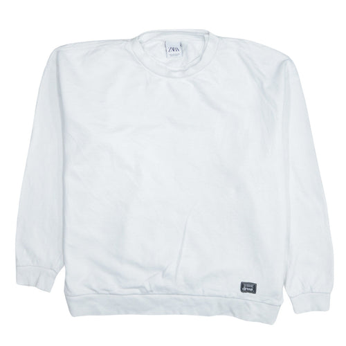 Zara Men White Long Sleeve Crew Neck Pullover Sweatshirt M