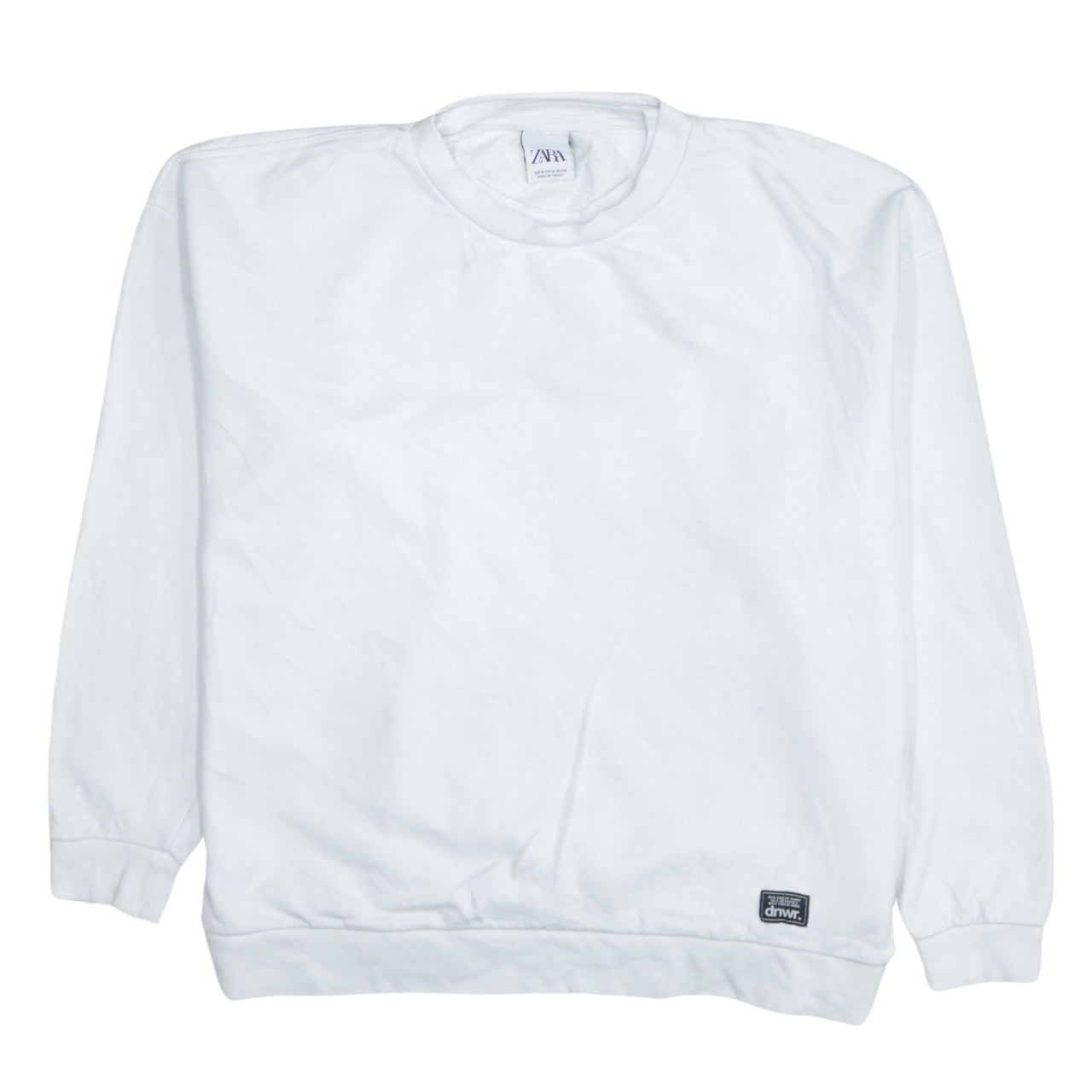 Zara Men White Long Sleeve Crew Neck Pullover Sweatshirt M