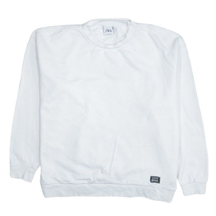 Zara Men White Long Sleeve Crew Neck Pullover Sweatshirt M