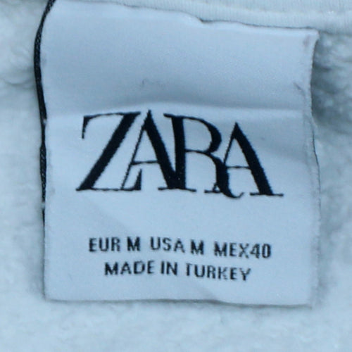 Zara Men White Long Sleeve Crew Neck Pullover Sweatshirt M