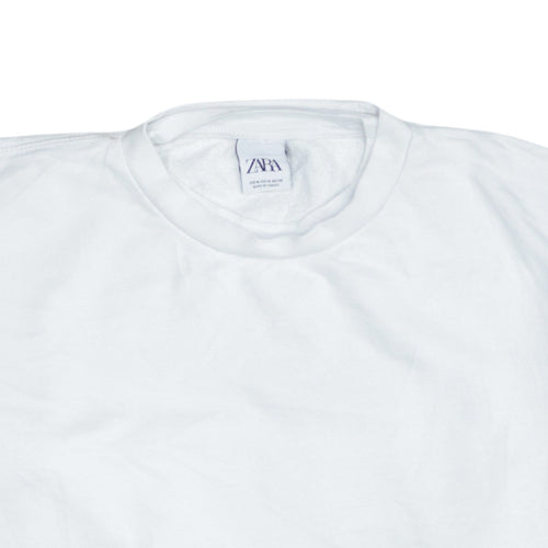 Zara Men White Long Sleeve Crew Neck Pullover Sweatshirt M