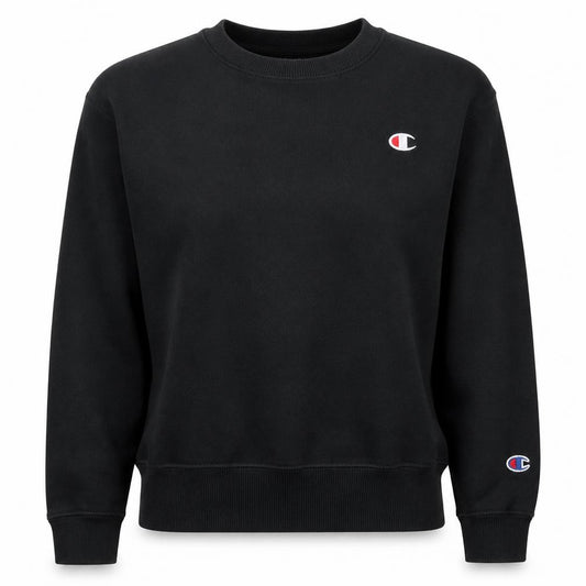 Front view of Champion Women Black Small Pullover Sweatshirt Logo Crew Neck