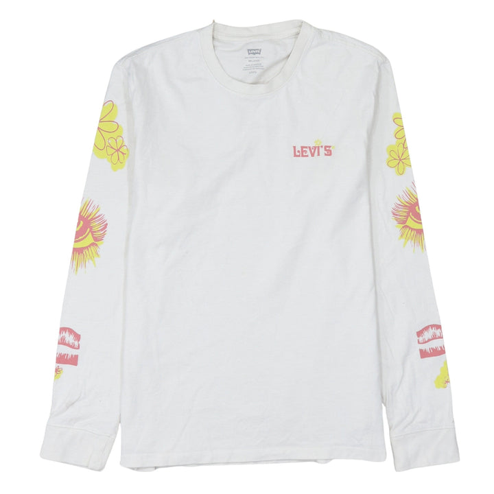 Levi's Men's White Relaxed Fit 60s Groovy Graphic Long Sleeve T-Shirt Size S