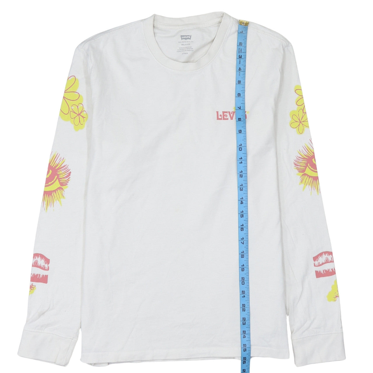 Levi's Men's White Relaxed Fit 60s Groovy Graphic Long Sleeve T-Shirt Size S
