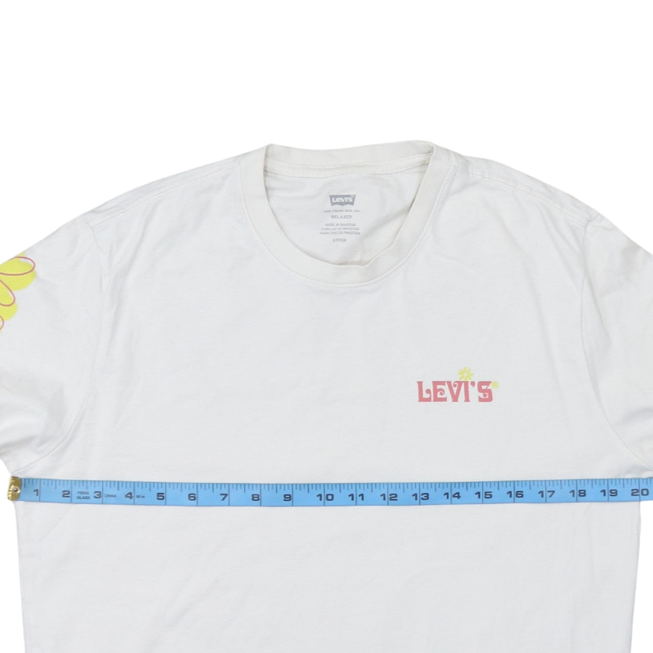 Levi's Men's White Relaxed Fit 60s Groovy Graphic Long Sleeve T-Shirt Size S