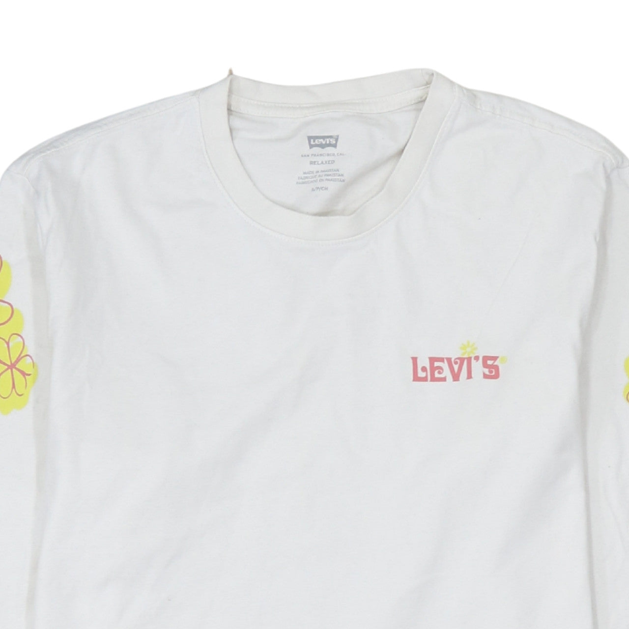 Levi's Men's White Relaxed Fit 60s Groovy Graphic Long Sleeve T-Shirt Size S
