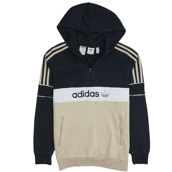 Adidas Boys Black Beige 1/2 Zip Hoodie XL 15-16 Years Colourblock Hooded Sweatshirt