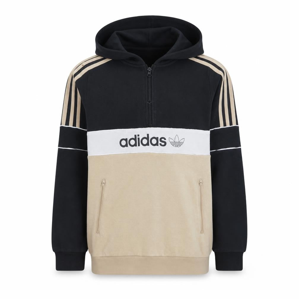 Adidas Boys Black Beige 1/2 Zip Hoodie XL 15-16 Years Colourblock Hooded Sweatshirt