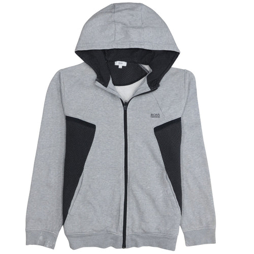 Hugo Boss Boys Grey Full Zip Hoodie Size 16 M Mesh Panel Lightweight