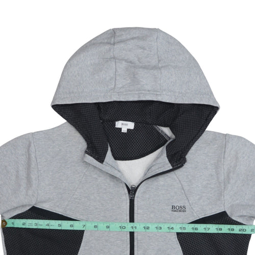 Hugo Boss Boys Grey Full Zip Hoodie Size 16 M Mesh Panel Lightweight