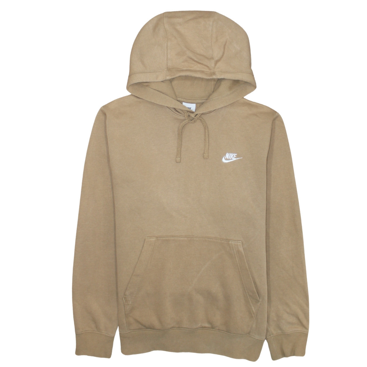 Nike Men's Beige Pullover Hoodie Small Logo Fleece Long Sleeve