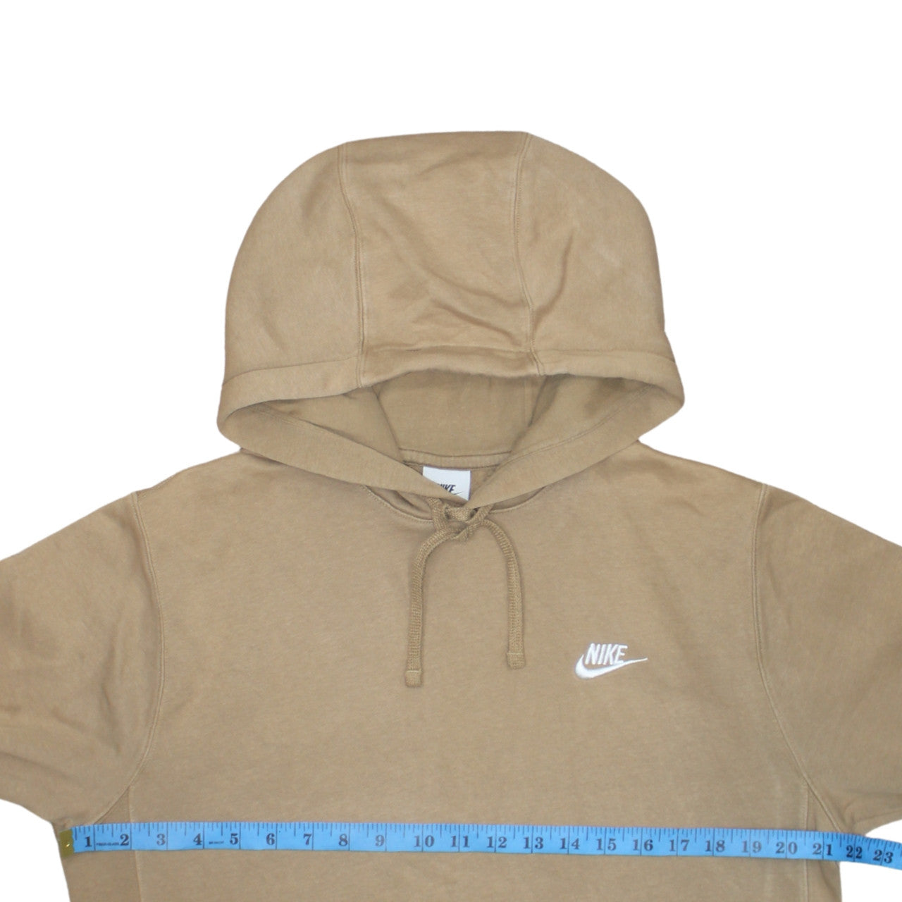 Nike Men's Beige Pullover Hoodie Small Logo Fleece Long Sleeve