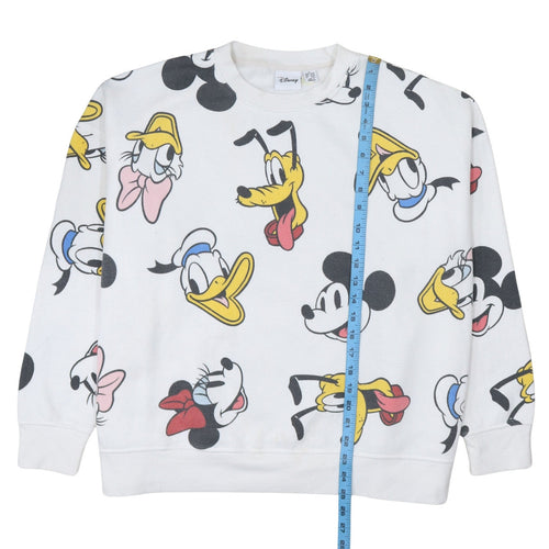 Disney Women White XL Sweatshirt Mickey Minnie Donald Pluto Pullover