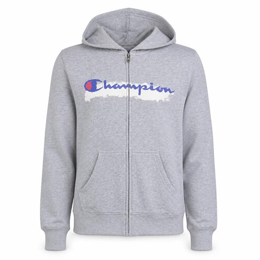 Front view of Champion Men's Grey Full Zip Hoodie Small Logo Sportswear