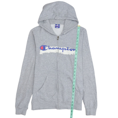 Champion Men's Grey Full Zip Hoodie Small Logo Sportswear