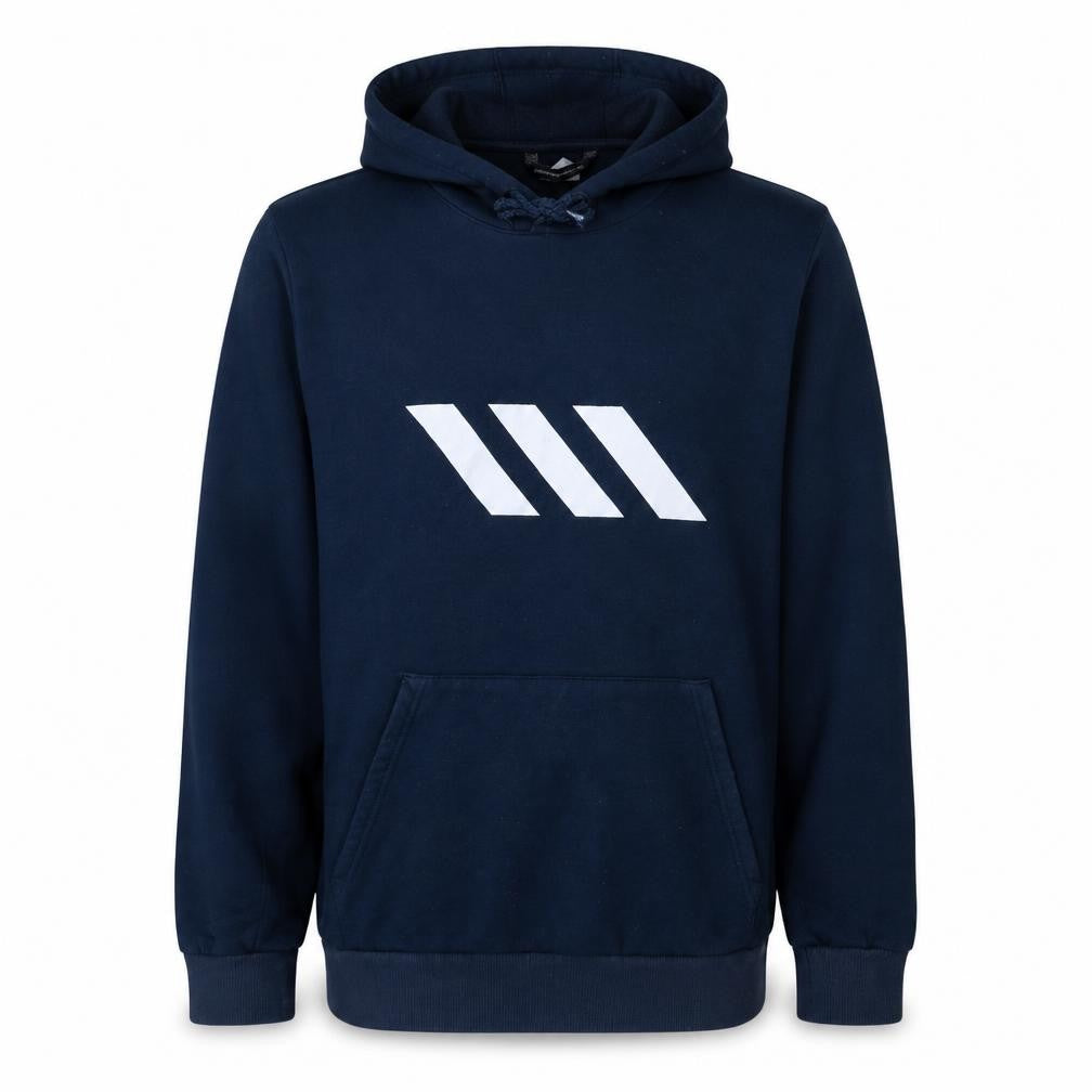 Front view of Adidas Men's Blue Pullover Hoodie Medium Fleece Basketball Style
