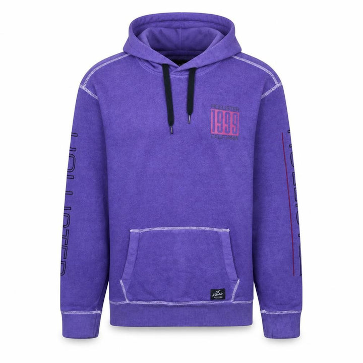 Hollister Men’s Purple Pullover Hoodie L 1999 Logo Fleece Sweatshirt