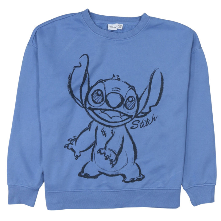 Disney Women Blue Stitch Sweatshirt L 14/16 Pullover Cotton Blend