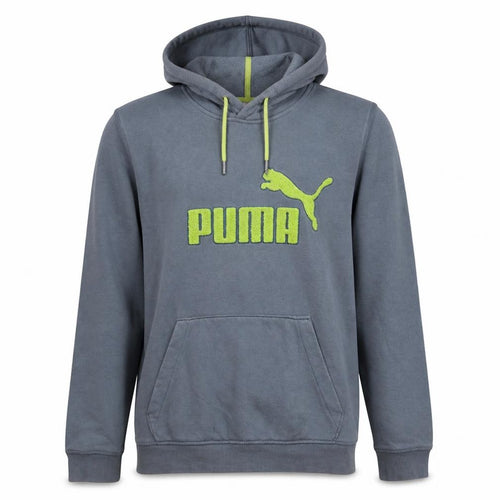 Puma Men's Grey Pullover Hoodie S Logo Sports Fleece Sweatshirt