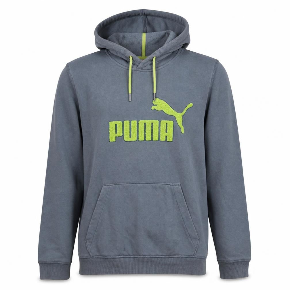 Puma Men's Grey Pullover Hoodie S Logo Sports Fleece Sweatshirt