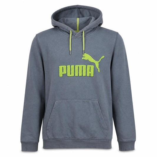 Front view of Puma Men's Grey Pullover Hoodie S Logo Sports Fleece Sweatshirt