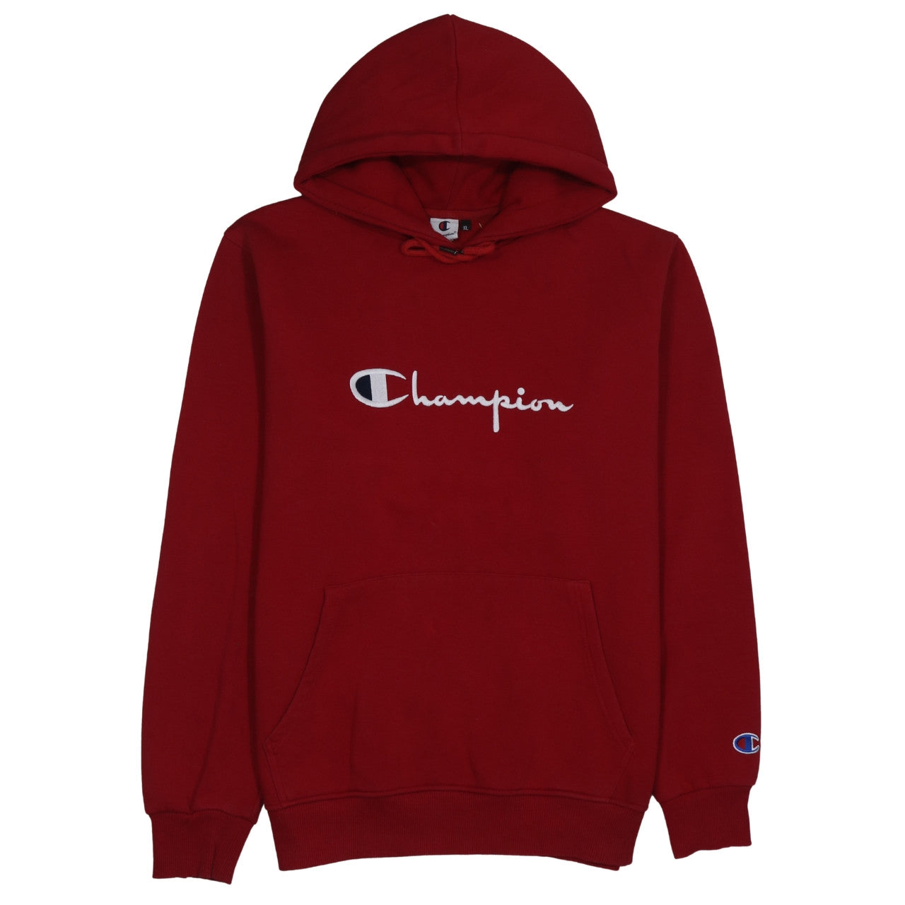 Champion Men's Red XL Pullover Hoodie Embroidered Logo Cotton