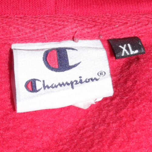 Champion Men's Red XL Pullover Hoodie Embroidered Logo Cotton