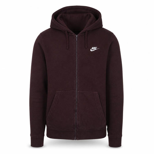 Front view of Nike Men's Brown Full Zip Hoodie S Regular Fit Logo Sweatshirt