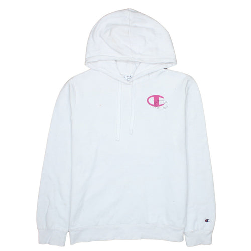 Champion Women White XL Pullover Hoodie Pink Logo Cotton Blend