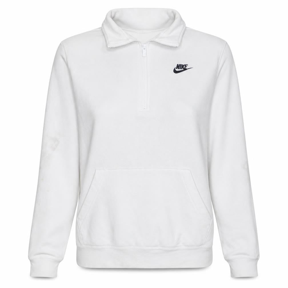 Front view of Nike Women White 1/4 Zip Pullover Sweatshirt, size L, Cotton Blend