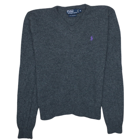 Polo Ralph Lauren Women Grey V-Neck Lambswool Jumper M Classic Fit