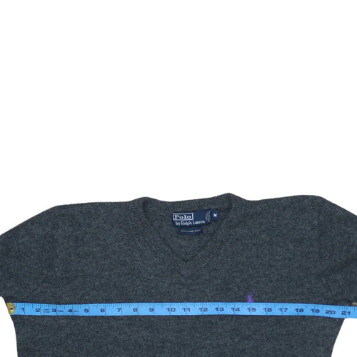 Polo Ralph Lauren Women Grey V-Neck Lambswool Jumper M Classic Fit