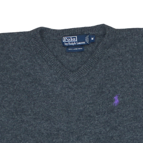 Polo Ralph Lauren Women Grey V-Neck Lambswool Jumper M Classic Fit