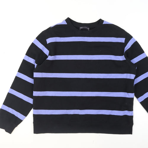 Marks and Spencer Women Black Purple Striped Pullover Sweatshirt M