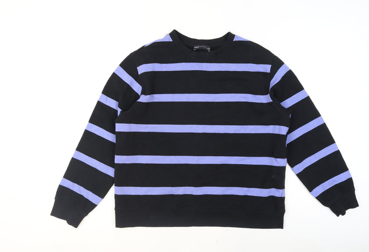 Marks and Spencer Women Black Purple Striped Pullover Sweatshirt M