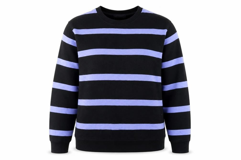 Front view of Marks & Spencer Women Black Purple Striped Pullover Sweatshirt M